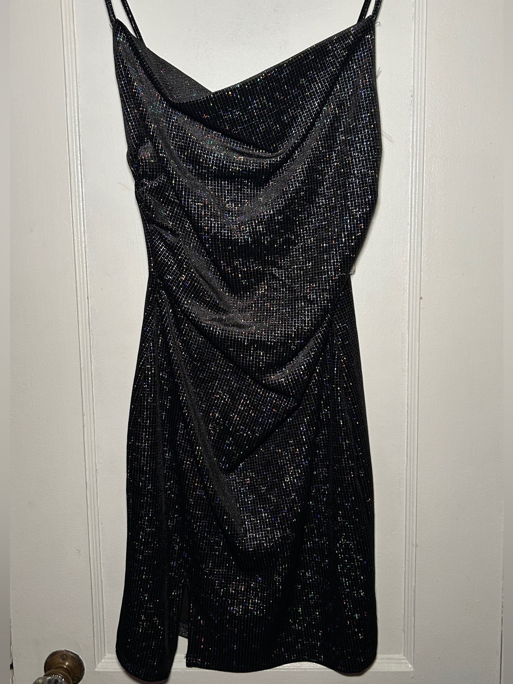 Black Sparkle Cowl Neck Slip Dress
